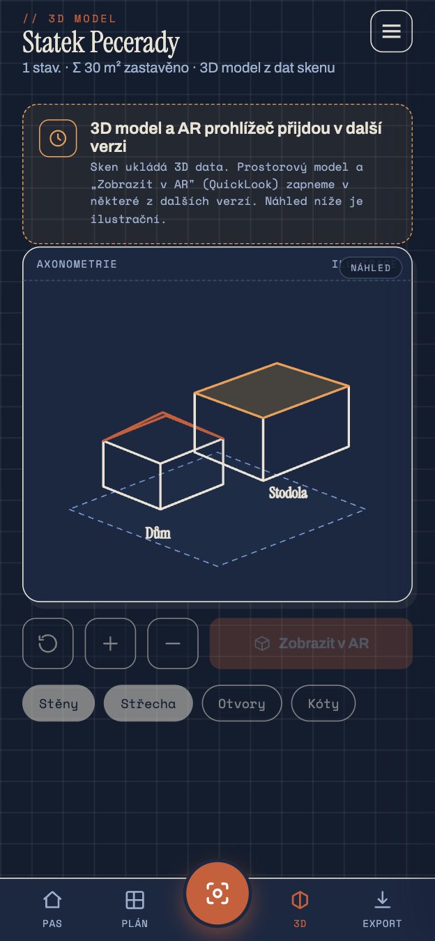 3D model budovy v aplikaci Pásek